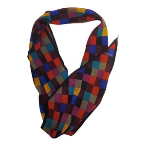Vintage Albert Nipon Silk Checkered  Multi Colored Lightweight Scarf Classic